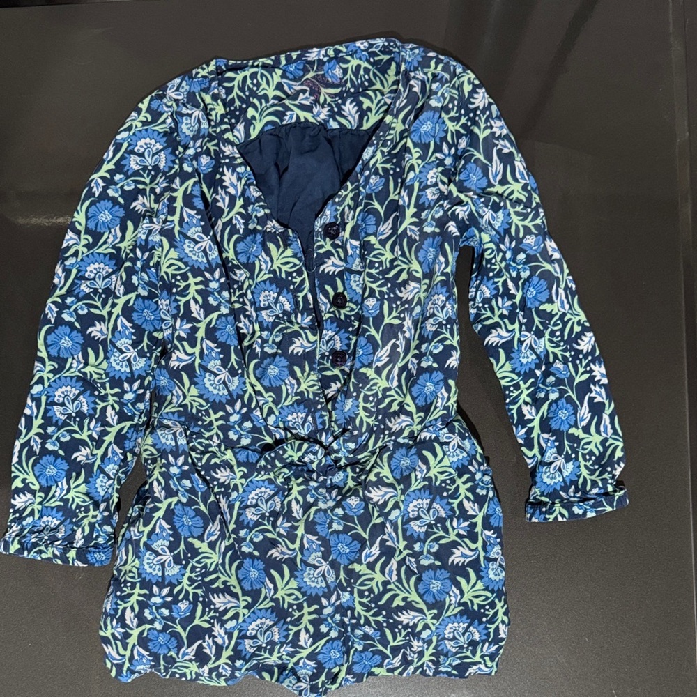 Vineyard vines Floral Long Sleeve Romper size 4T blue and green